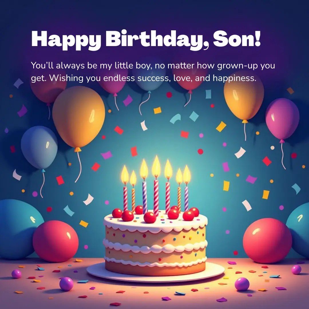 Happy 21st birthday celebration for son with cake and candles