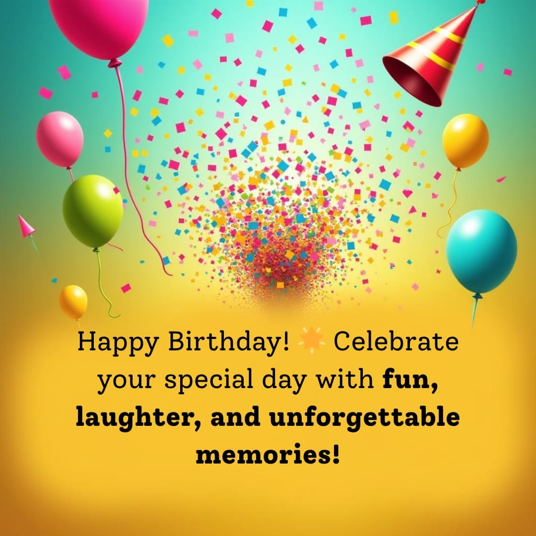 “Colorful birthday balloons background with heartfelt birthday wish text written on the image.”