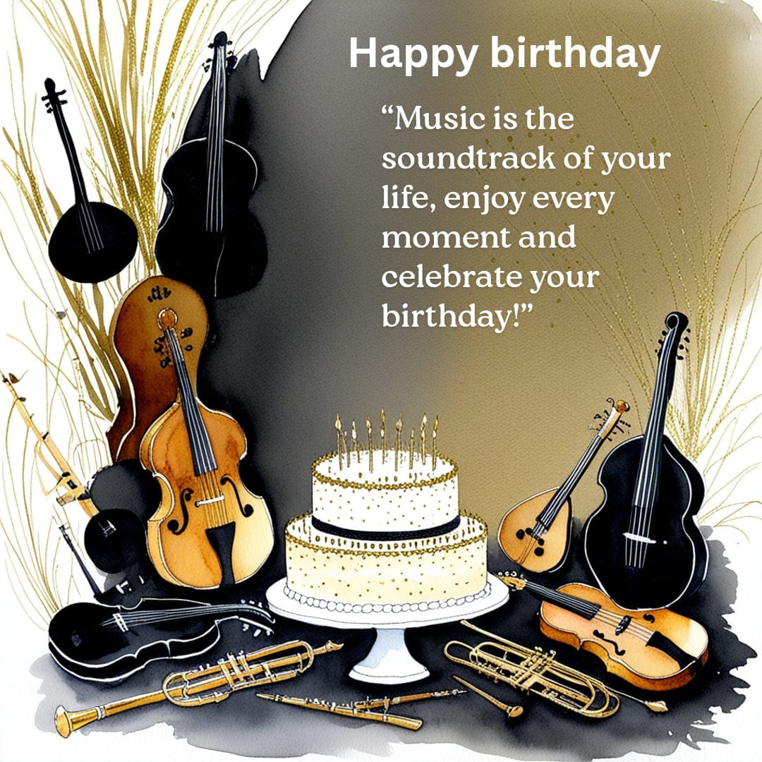 Happy birthday wishes for singer with guitar and stage lights
