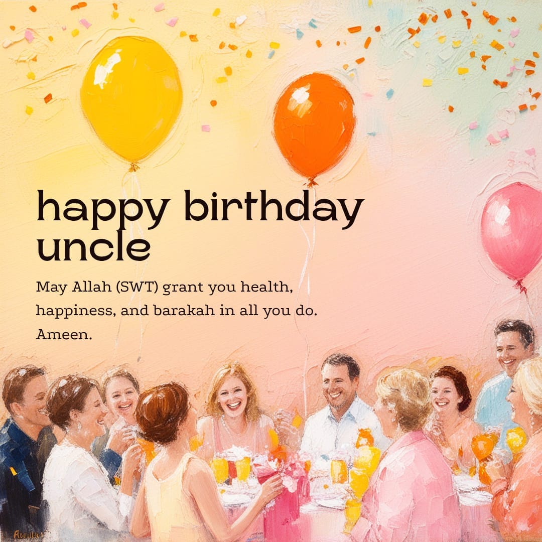 Family celebrating uncle’s birthday with cake on pink background