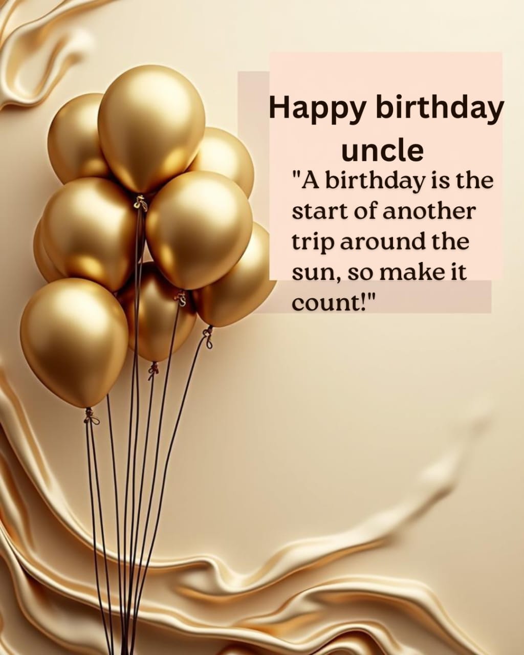 Happy birthday uncle greeting with golden balloons on cream background