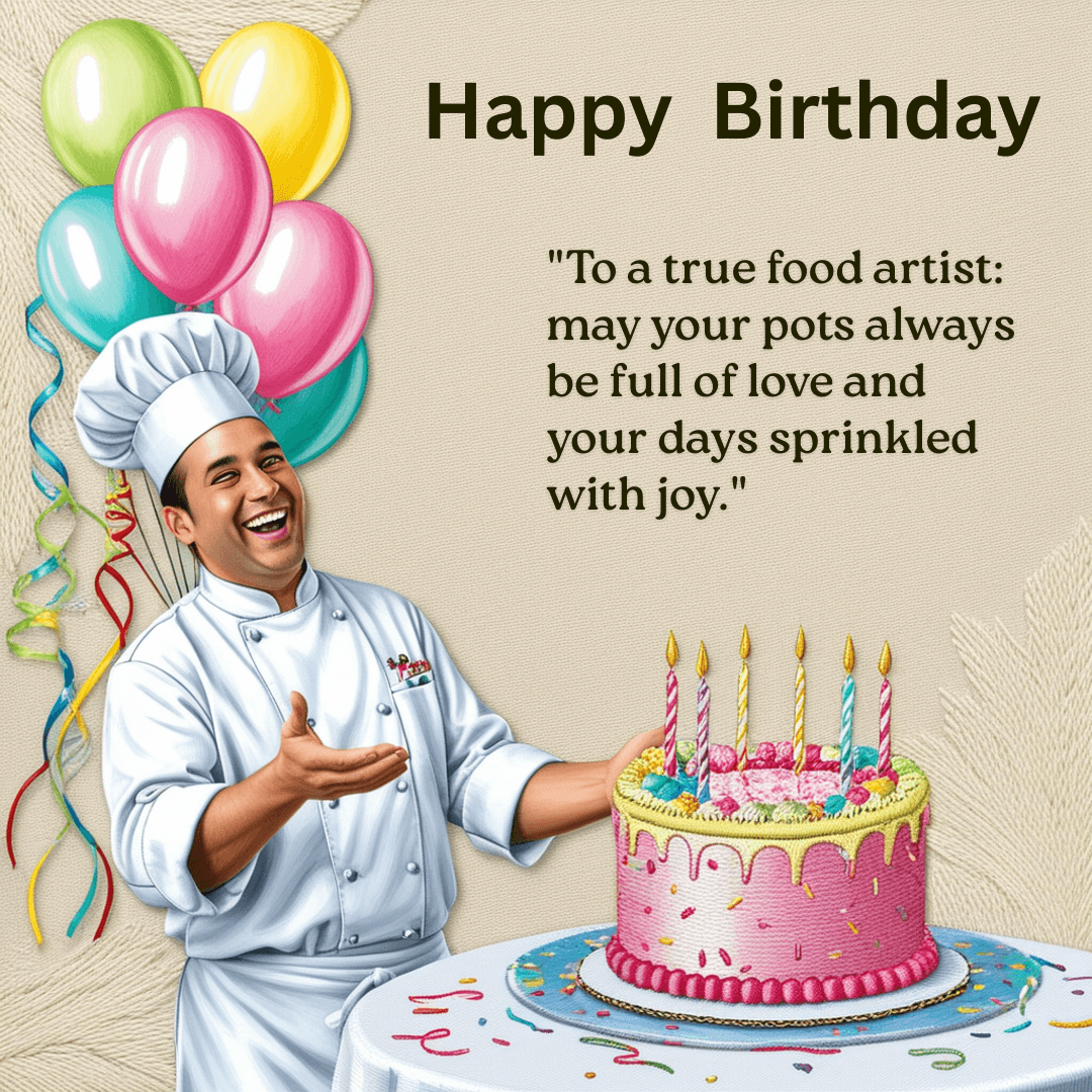 Funny and heartfelt birthday wishes for chefs and foodies with cake