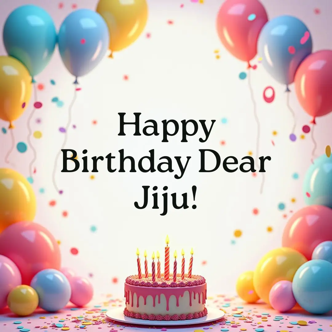 Cute Happy Birthday Jiju card with balloons and cake